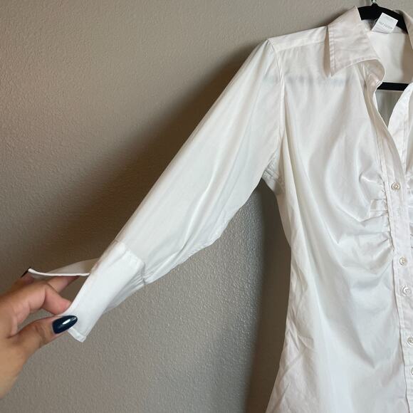 VTG Craig Taylor White Cotton Shirt Sz Medium Shirred Front Grace Fit Academia - Picture 2 of 9